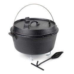 Dutch Oven valurautapata 9 l, alusta ja kansinostin, nuotiotulelle ja retkeilyyn