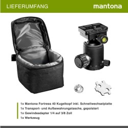 Mantona Fortress kuulapää 40 mm, 15 kg, 360° panoraama, 3 vatupassia, pikalevy