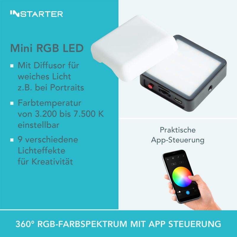 Instarter Spectar RGB Magsafe LED 0.3 magneettinen RGB LED-videovalo, Magsafe-yhteensopiva, musta