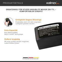Walimex pro Mover 200 TTL vara-akku 2900mAh 14,4V 41,76 Wh Li-ion