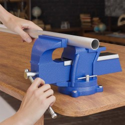 Raskaan sarjan ruuvipenkki 125 mm integroitu alasin 127 mm valurauta sininen