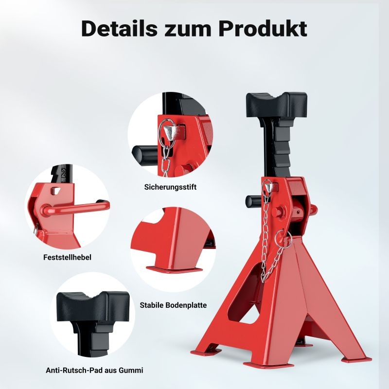 Säädettävät tukitelineet 2 kpl, 6 t, 39–60,3 cm, punainen