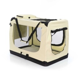Fudajo Taitettava kuljetuslaatikko XXL koirille ja kissoille 90x60x64 cm Beige