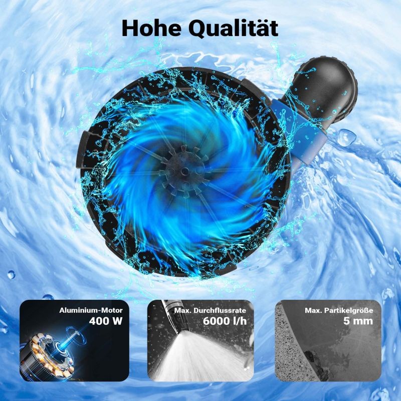 Likavesipumppu 400 W, 6000 l/h, pumppauskorkeus 7 m, matalaimu 1 mm