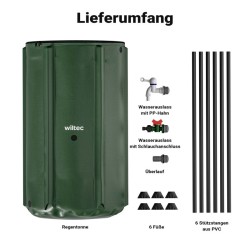 Taitettava sadevesisäiliö 250 l, vihreä, 620 g/m² PVC, kansi, hana ja letkuliitäntä