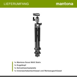 Mantona Scout MAX alumiininen kamerajalusta kuvapää max korkeus 160 cm kantavuus 6 kg