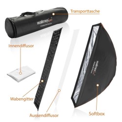 Walimex pro Studio Line Striplight-softbox 40 x 120 cm, taitettava, sisältää diffuusorit ja kenno-gridin