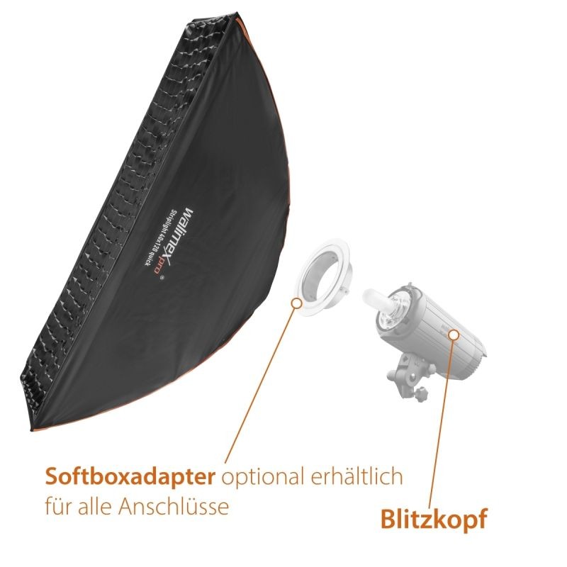 Walimex pro Studio Line Striplight-softbox 40 x 120 cm, taitettava, sisältää diffuusorit ja kenno-gridin