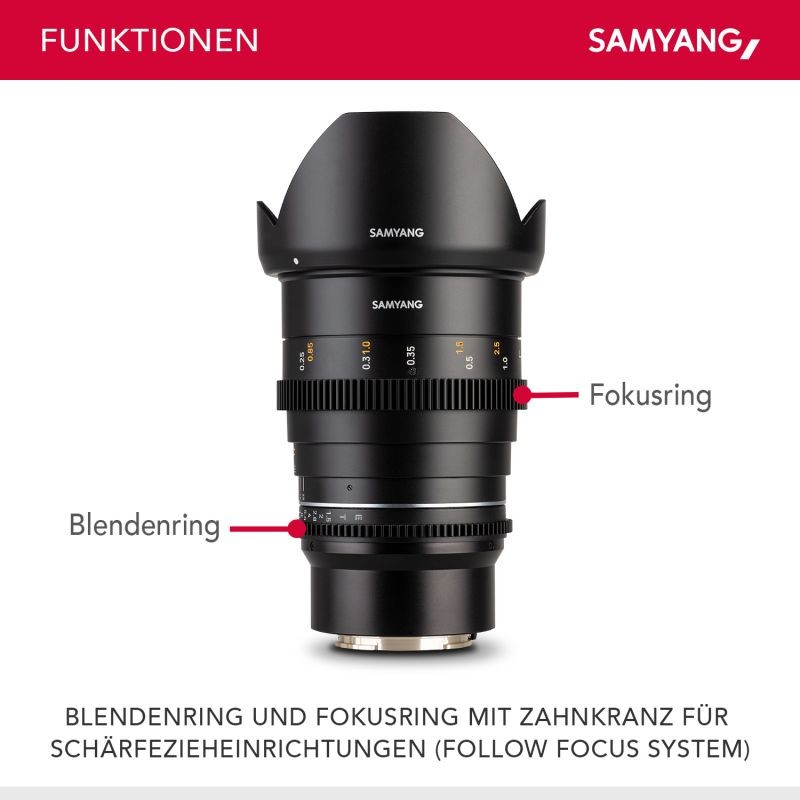 Samyang MF 24mm T1,5 VDSLR MK2 videon laajakulmaobjektiivi Sony E