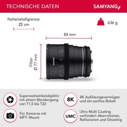Samyang MF 24mm T1,5 VDSLR MK2 MFT laajakulmainen videolinssi