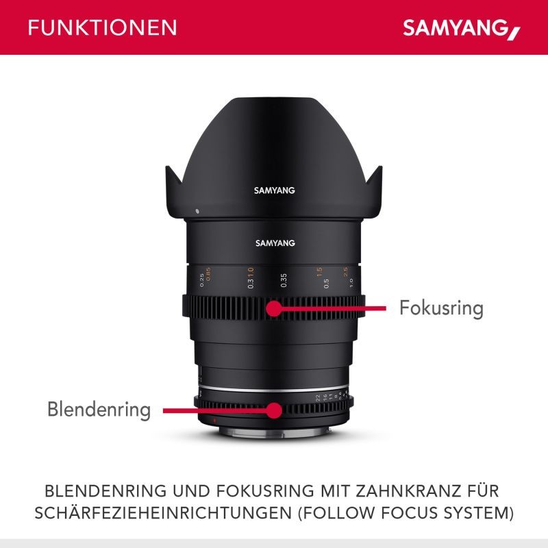 Samyang MF 24mm T1,5 VDSLR MK2 MFT laajakulmainen videolinssi