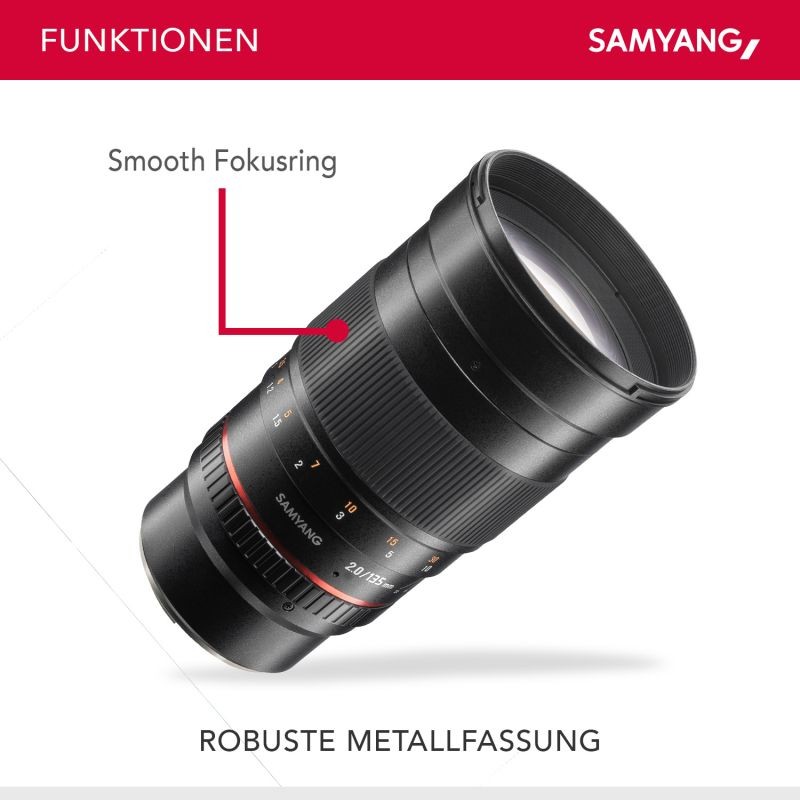 Samyang 135mm f/2.0 teleobjektiivi Fujifilm X -sarjalle, manuaalinen tarkennus