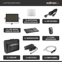 Walimex pro LED Niova 150 F Pro LED paneelivalaisin 150 W Bi Color DMX512 ja kaukosäädin