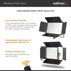 Walimex pro LED Niova 150-F Pro LED-paneelivalaisin 150 W Bi-Color DMX512 ja kaukosäädin