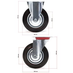 Kuljetuspyöräsarja 200 mm, 2x kääntyvä ja 2x kiinteä pyörä, kiinnityslevyllä, 150 kg/pyörä
