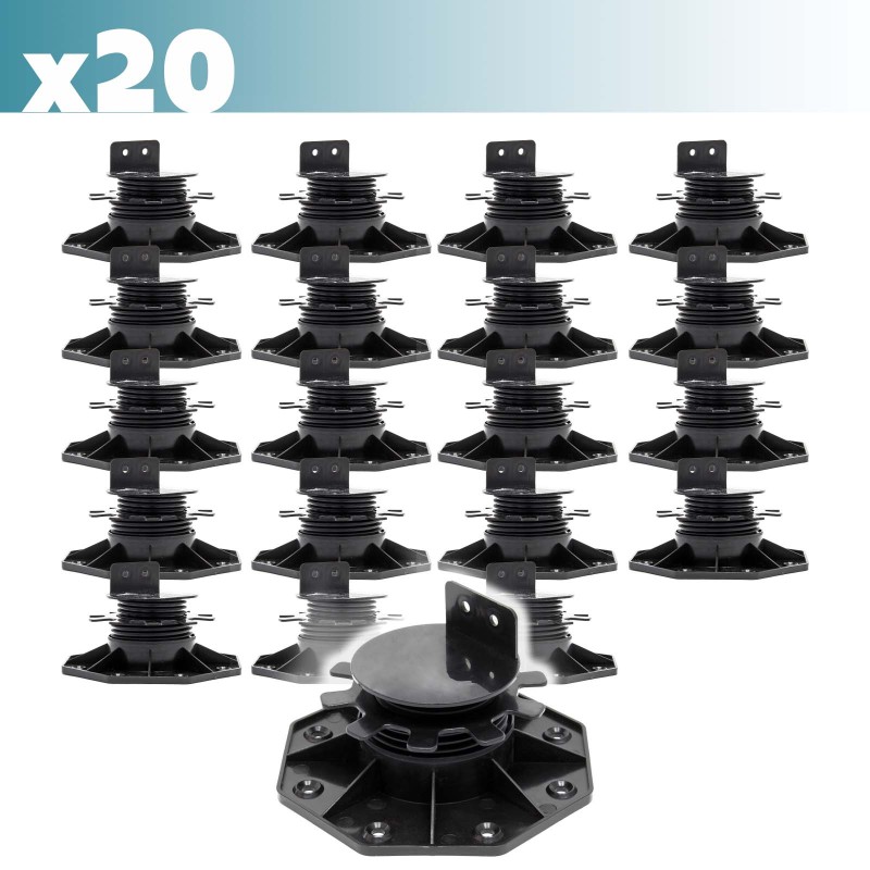XPOtool Säädettävät terassijalat 20 kpl, 33–64 mm, 2700 kg, musta