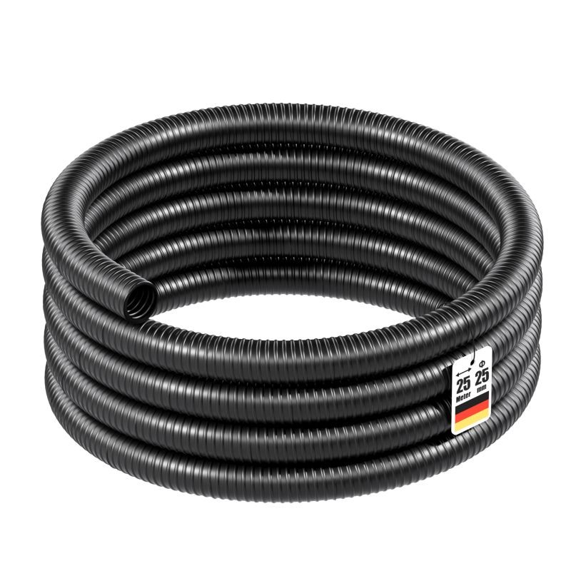Joustava PVC-spiraaliletku 25 m, 25 mm, musta, kastelu ja lampi