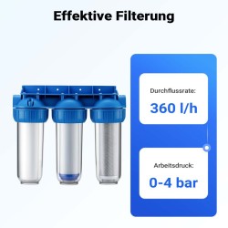 Naturewater NW BR10B4 3 vaiheinen vesisuodatin 5 m 20 67 mm PP patruuna seinäkiinnike ja suodatinavain