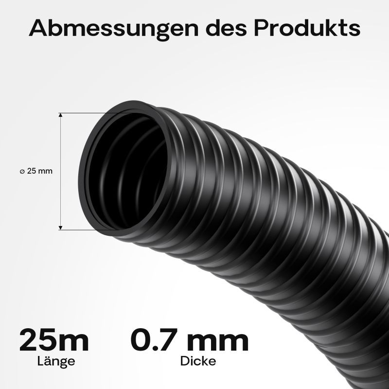 PVC-lampilettu 25 m, 25 mm, musta, joustava imu- ja paineluletku