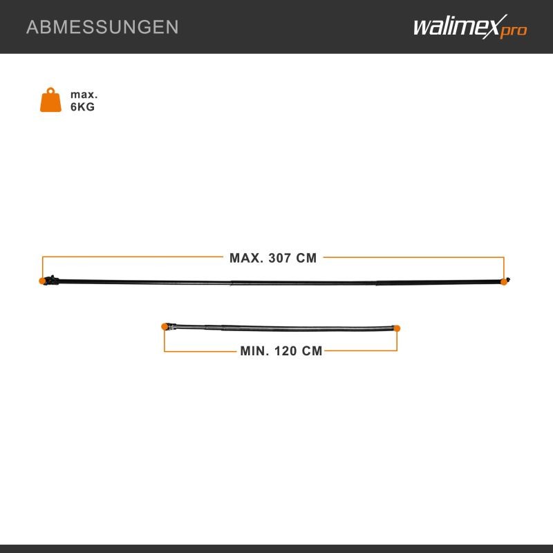 Walimex pro Teleskooppitanko taustoille 120-307 cm, 6 kg, alumiini, musta