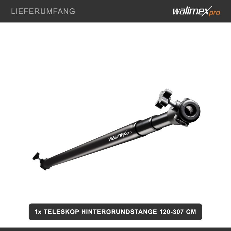 Walimex pro Teleskooppitanko taustoille 120-307 cm, 6 kg, alumiini, musta