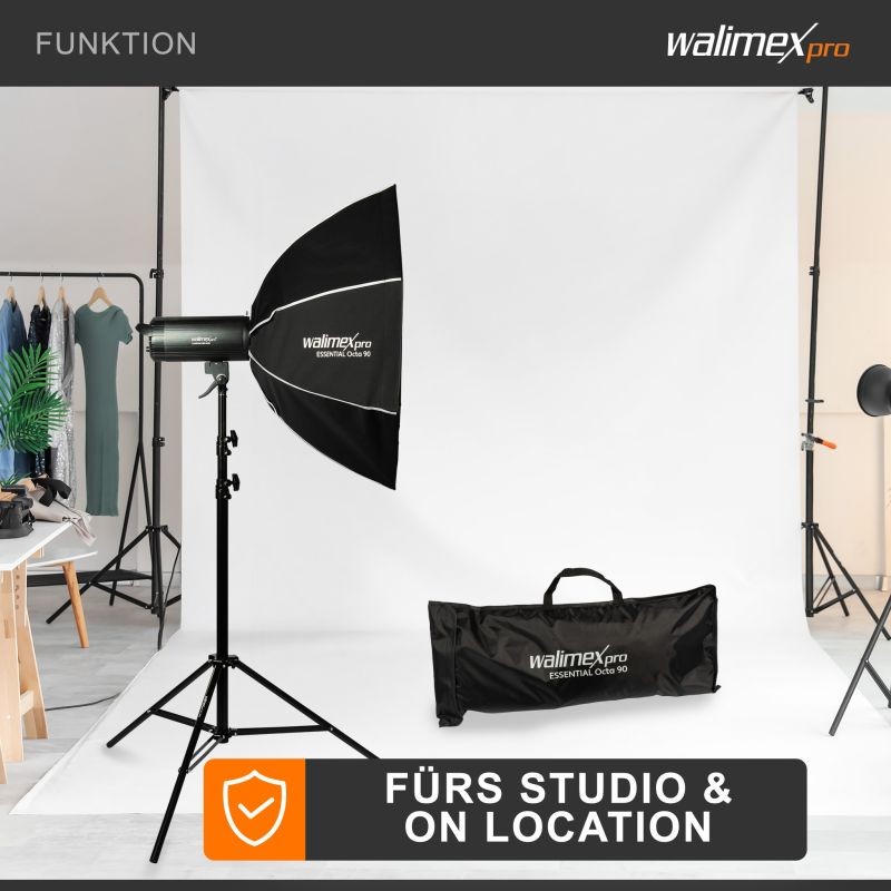 Walimex pro Essential Okta-softbox 90 cm, kenno, Bowens-adapteri ja kuljetuslaukku