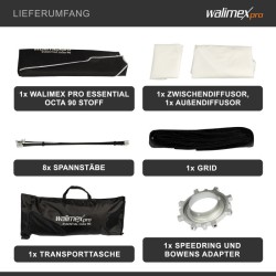 Walimex pro Essential Okta-softbox 90 cm, kenno, Bowens-adapteri ja kuljetuslaukku
