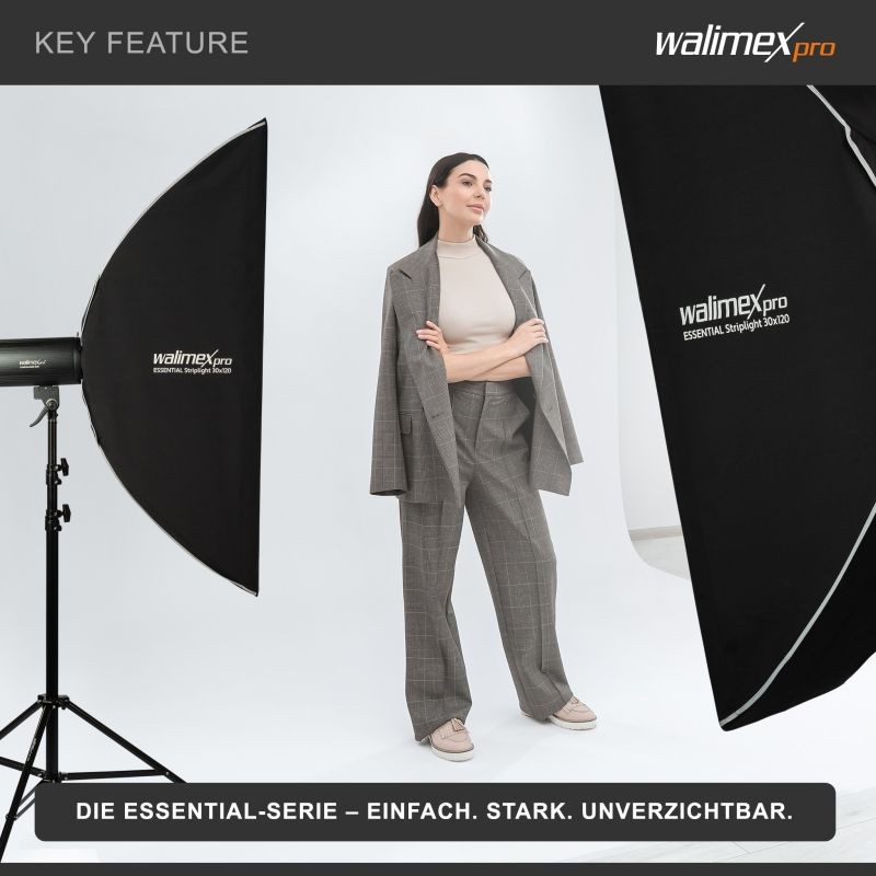 Walimex pro Essential striplight-softbox 30 x 120 cm, kenno, Bowens-adapteri ja kantolaukku