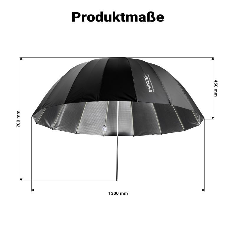 Walimex pro Parabolinen heijastinvarjo 129 cm musta/hopea kontrastiseen valoon