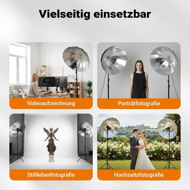 Walimex pro Parabolinen heijastinvarjo 129 cm musta/hopea kontrastiseen valoon