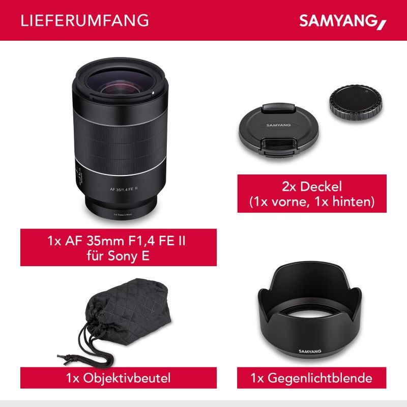 Samyang AF 35mm F1,4 FE II laajakulmaobjektiivi Sony E-kennoille, täyskenno ja APS-C, sääsuojaus