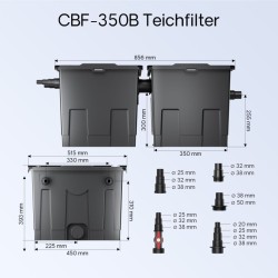 SunSun lampisuodatinsetti CBF-350B 60000 l, NEO-10000 pumppu 10000 l/h, CUV-236 UVC-puhdistin 36 W, 25 m letku