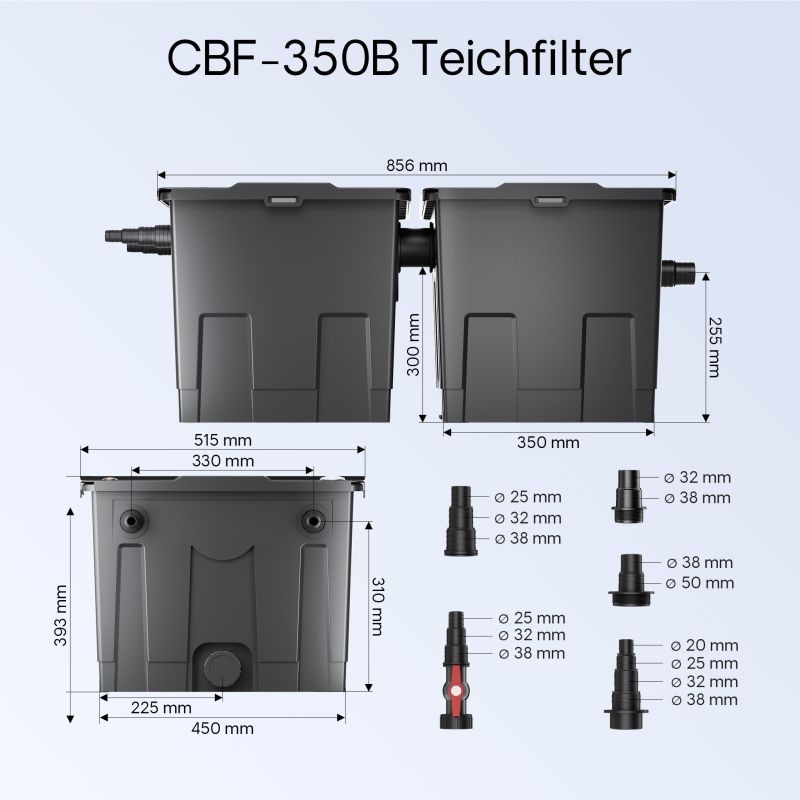 SunSun lampisuodatinsetti CBF-350B 60000 l, NEO-10000 pumppu 10000 l/h, CUV-236 UVC-puhdistin 36 W, 25 m letku