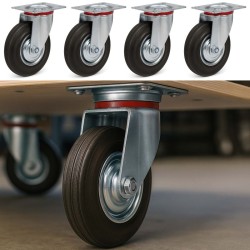 Kääntyvät kuljetuspyörät 4 kpl, täyskumi, 200 mm, 150 kg/kpl, metallivanne, musta
