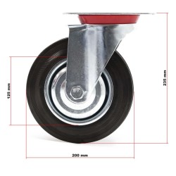 Kääntyvät kuljetuspyörät 4 kpl, täyskumi, 200 mm, 150 kg/kpl, metallivanne, musta