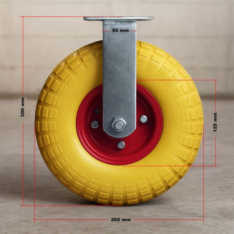 Kiinteät kuljetuspyörät 2 kpl, Ø 258 x 78 mm, keltainen, 150 kg, metallivanteet