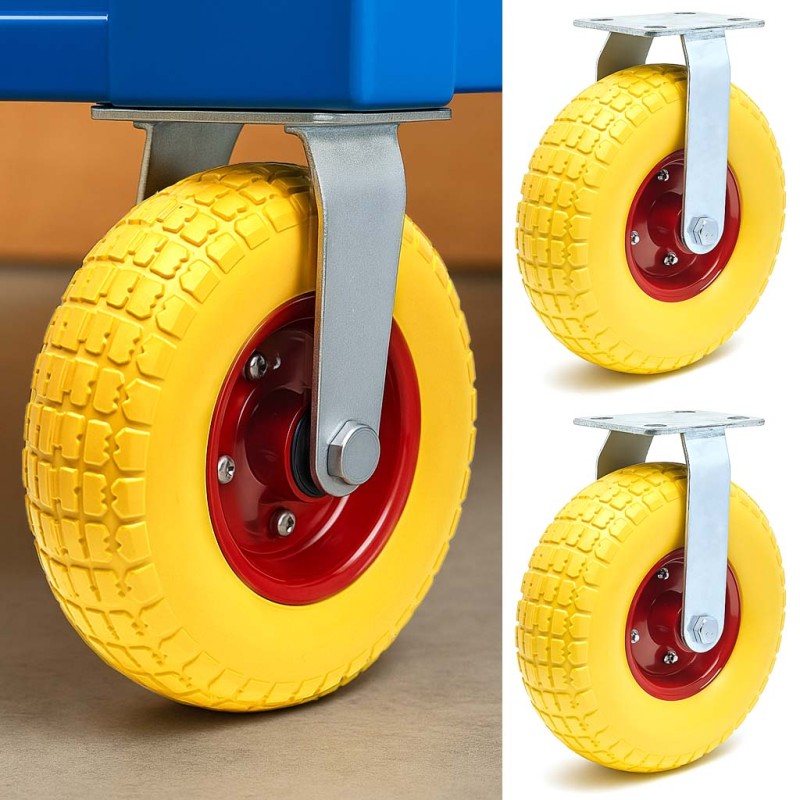 Kiinteät kuljetuspyörät 2 kpl, Ø 258 x 78 mm, keltainen, 150 kg, metallivanteet