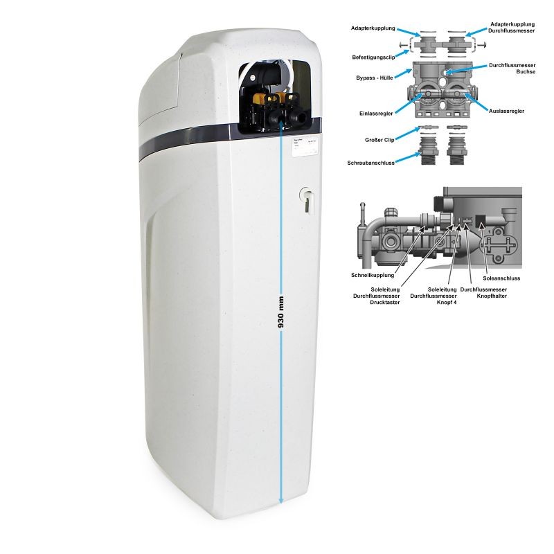 Naturewater automaattinen vedenpehmentin 2000 l/h, 25 l hartsisäiliö, 50 l suolasäiliö, valkoinen