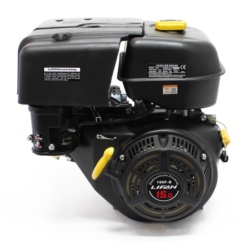 LIFAN 190 bensiinimoottori 15 PS (10 kW) 420 cm3, 4-tahtinen, 25 mm kampiakseli, ilmajäähdytteinen, OHV