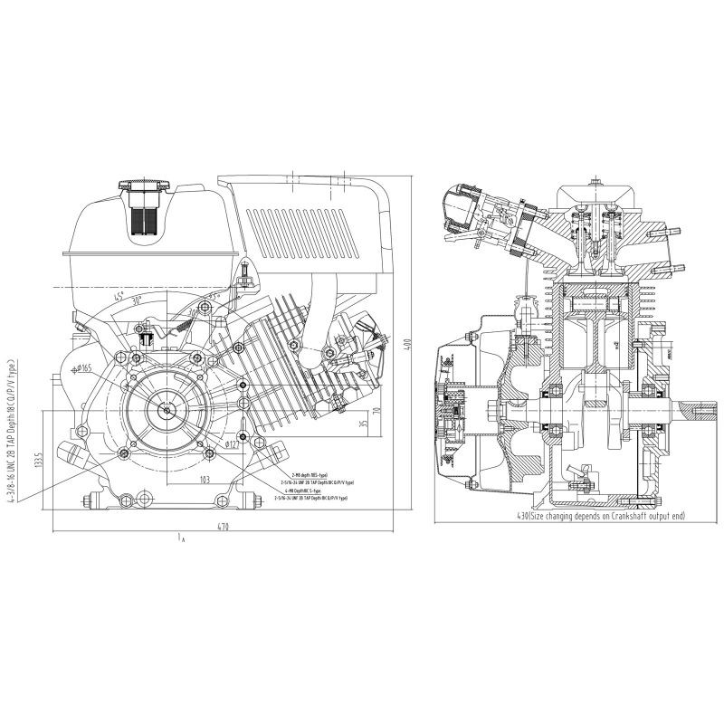 LIFAN 190 bensiinimoottori 15 PS (10 kW) 420 cm3, 4-tahtinen, 25 mm kampiakseli, ilmajäähdytteinen, OHV