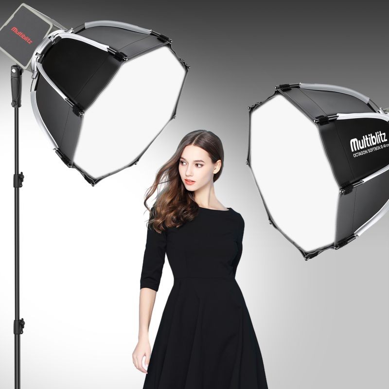 Multiblitz LED 100B Valaistussetti 2 kpl, FT-8051 jalustat ja 40 cm Octagon-softboxit