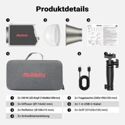 Multiblitz LED 100B Valaistussetti 2 kpl, FT-8051 jalustat ja 40 cm Octagon-softboxit