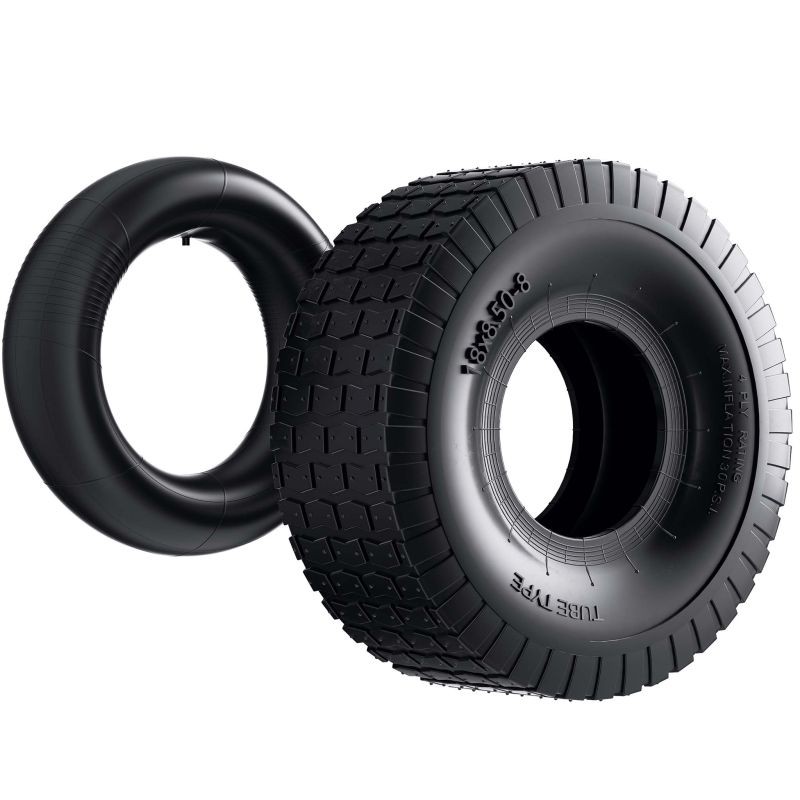 Ratsastajaleikkurin ja puutarhatraktorin rengas 18x8.50-8 4 PR, sisärengas ja kulmaventtiili