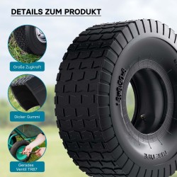 Ratsastajaleikkurin ja puutarhatraktorin rengas 18x8.50-8 4 PR, sisärengas ja kulmaventtiili