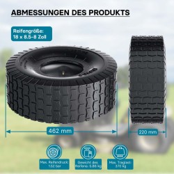 Ratsastajaleikkurin ja puutarhatraktorin rengas 18x8.50-8 4 PR, sisärengas ja kulmaventtiili