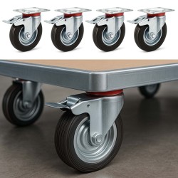 Transporttipyörät 4 kpl, täyskumi, 160 mm, 130 kg/pyörä, kaksoisjarru, kiinnityslevy