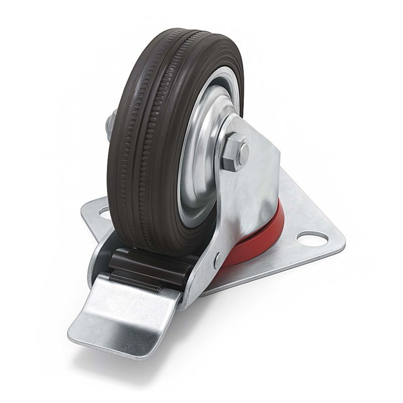 Transporttipyörät 4 kpl, täyskumi, 160 mm, 130 kg/pyörä, kaksoisjarru, kiinnityslevy