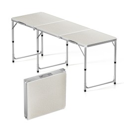 Toboli taitettava monikäyttöinen pöytä 180x60x70 cm, korkeussäädettävä 54/61/70 cm, valkoinen, alumiini ja MDF