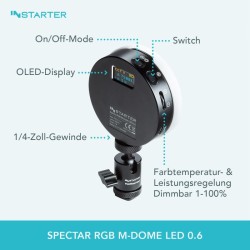 Instarter Spectar RGB M-Dome Mini LED-valaisin, RGB-värit, magneetti, 9 tehostetta, videokuvaus ja striimaus