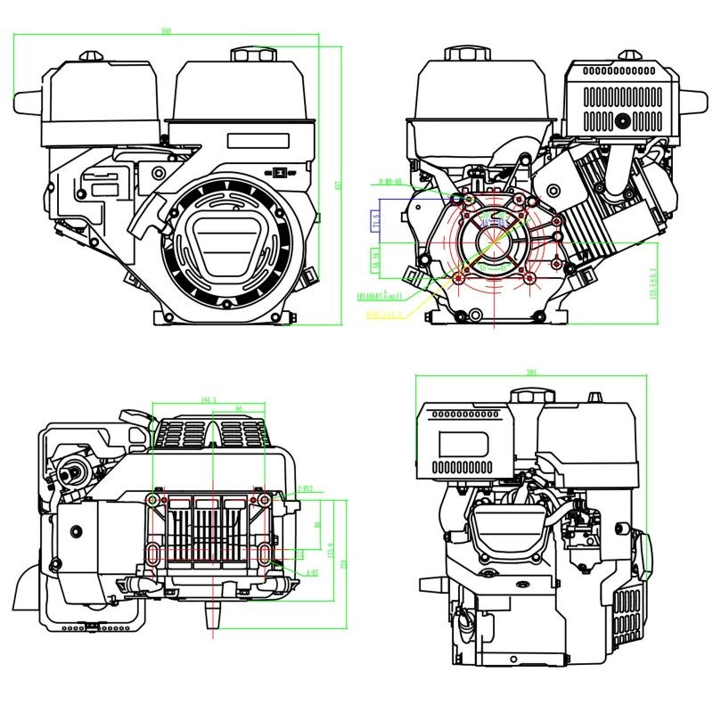 LIFAN KP460 bensiinimoottori 15,6 PS 459 cm³ 4-tahtinen ilmajäähdytteinen 25 mm akseli rakennuskoneisiin